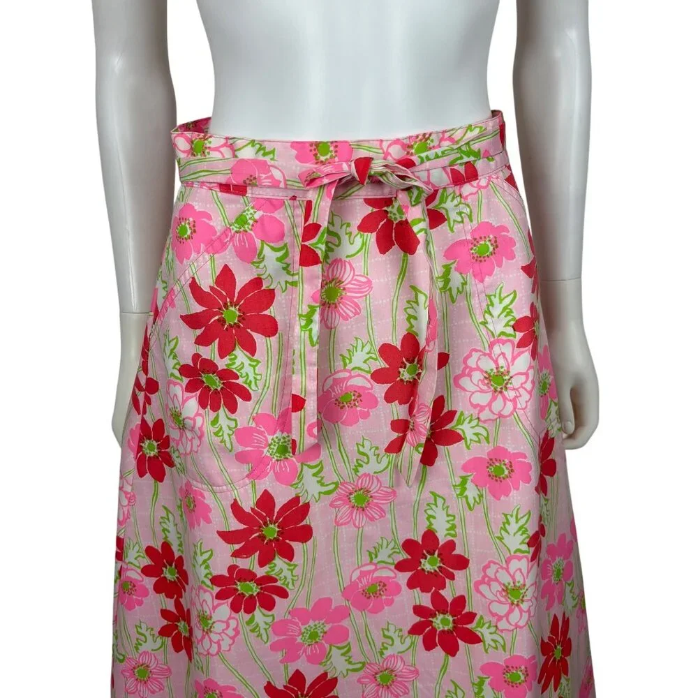 Vintage 70s Wrap Skirt Womens M Neon Pink Red Floral Print Liza by Lilly Pulitze - Picture 3 of 9